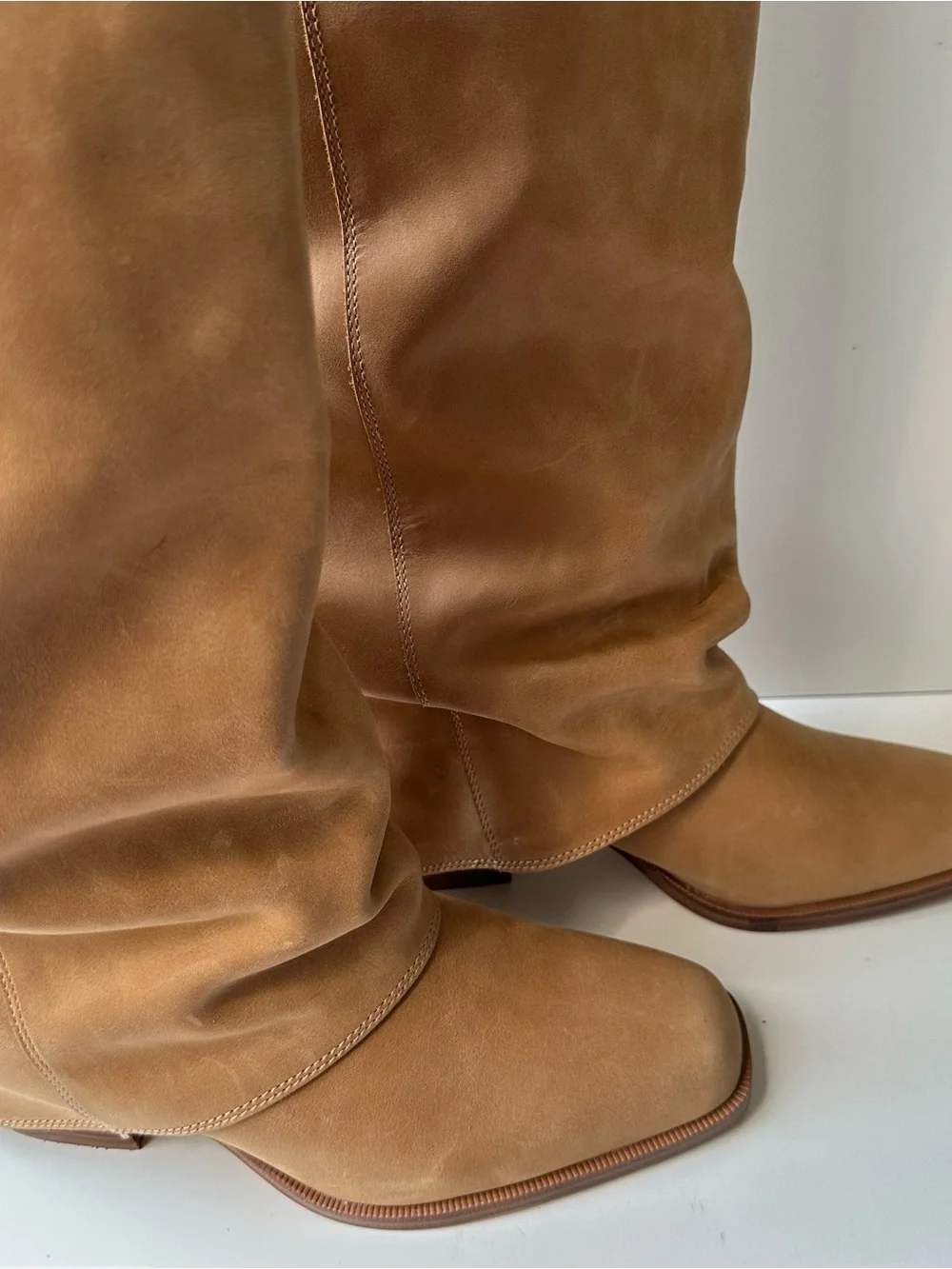 Steve Madden Women's Winnick Foldover Leather Knee High Boots Banana Leather 9.5